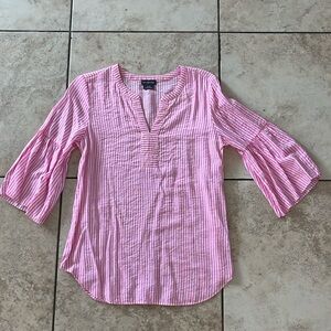 Pink stripe flutter sleeve top